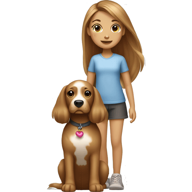 long light brown hair girl playing with her dog  emoji