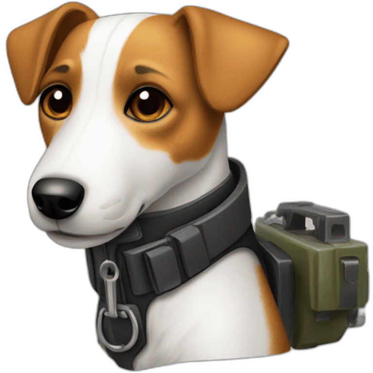 a jack russell terrier dog who works as a switchman and wears a bulletproof vest emoji