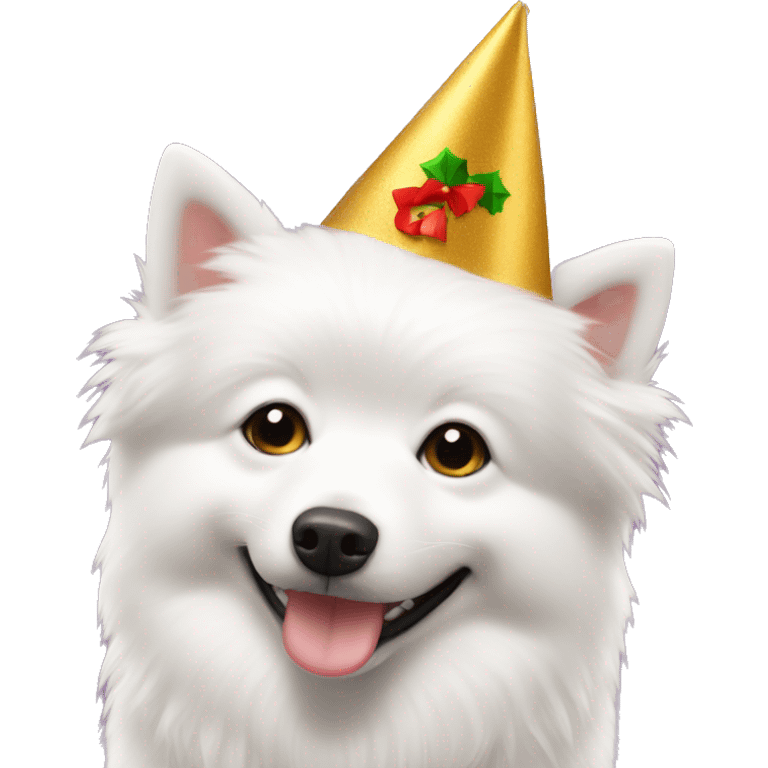 white spitz in a New Year's hat emoji