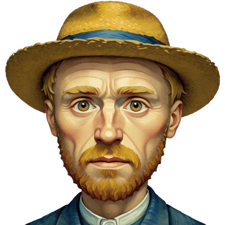 Cinematic Realistic Vincent van Gogh Portrait Emoji, depicted as the iconic artist with expressive brushstrokes and soulful eyes, rendered with rich textured detail and dynamic emotive lighting that captures his creative genius. emoji