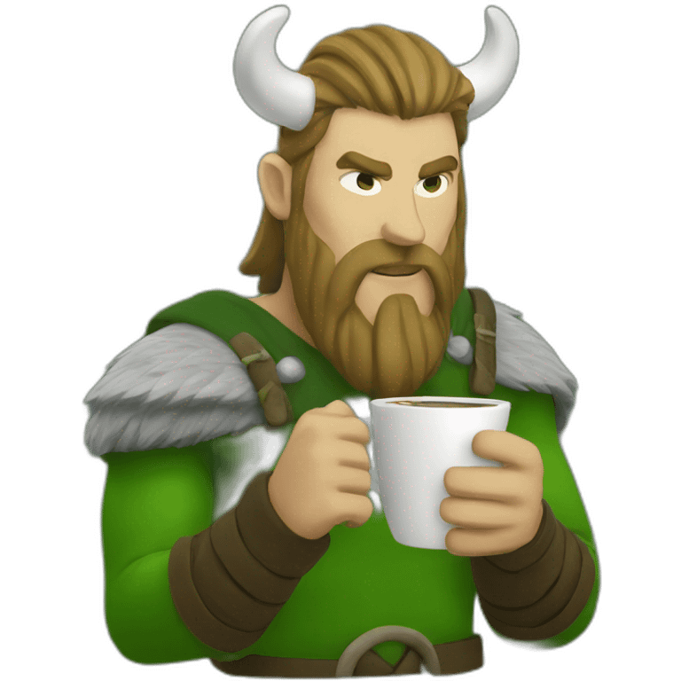 Green Viking drinking coffee emoji