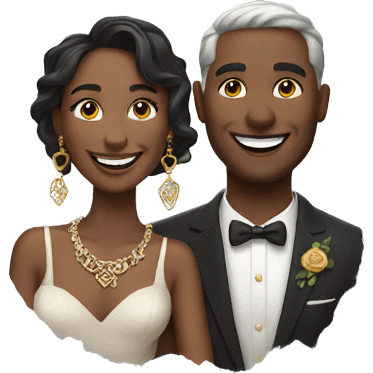 happy couple portrait with jewelry emoji