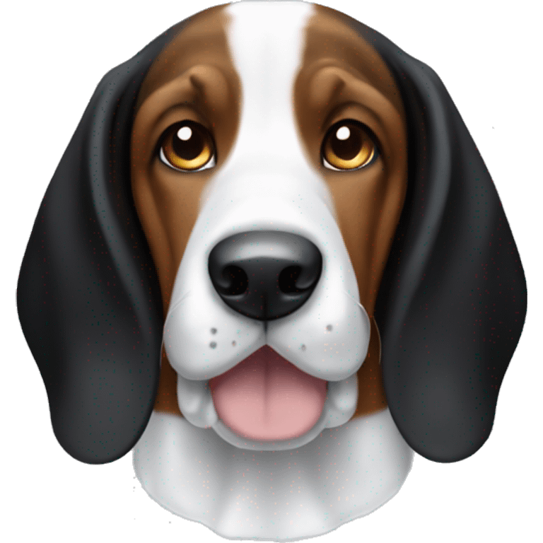 Black and brown basset hound beagle with white face emoji