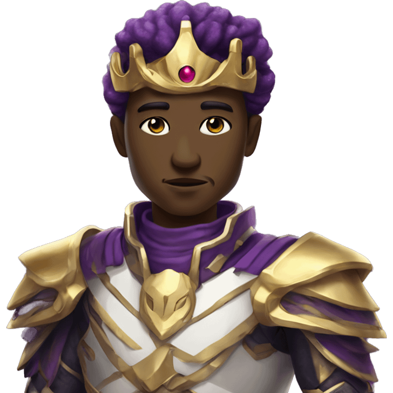 white eyes purple galaxy skin god king with golden detailed armor emoji