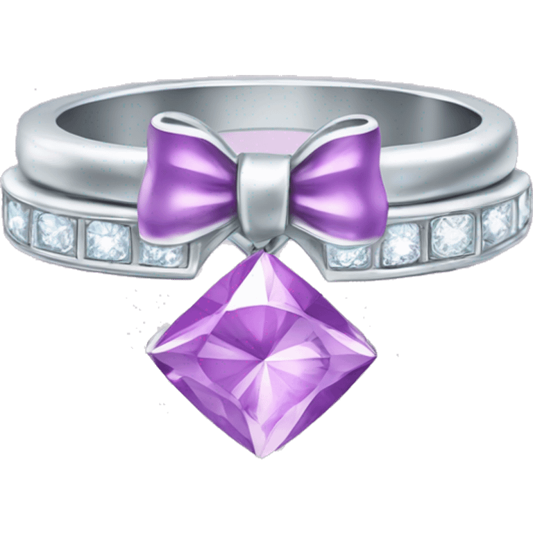 Silver diamond ring with a bow in light purple emoji