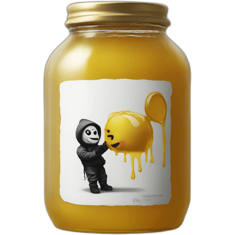 Banksy art label on a honey jar emoji