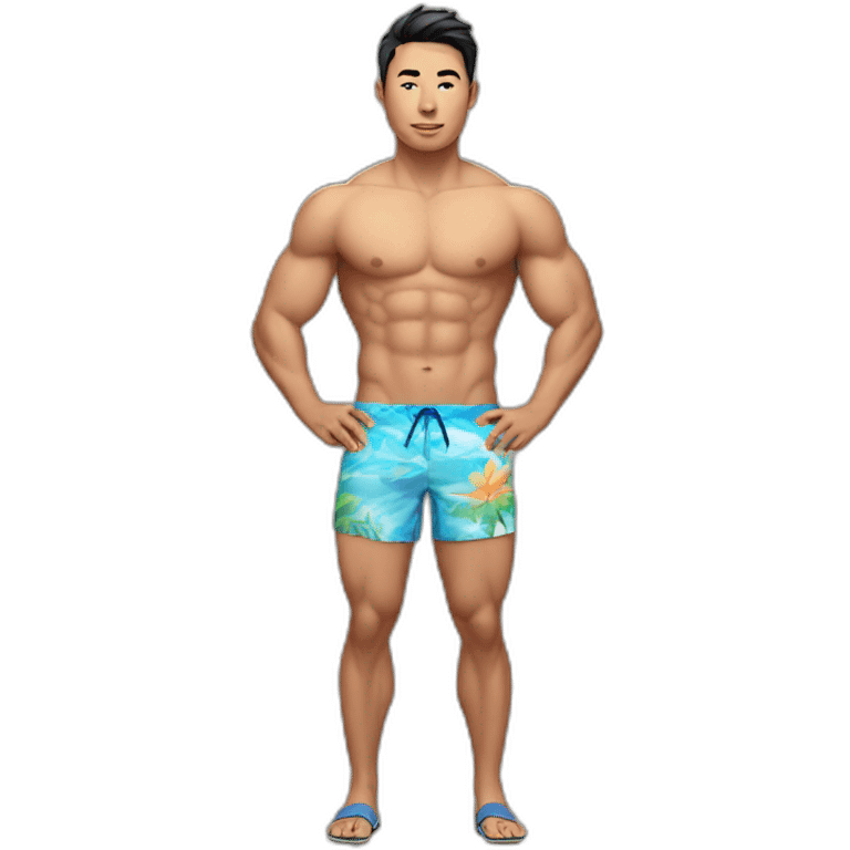 asian muscle gay in swim trunks emoji