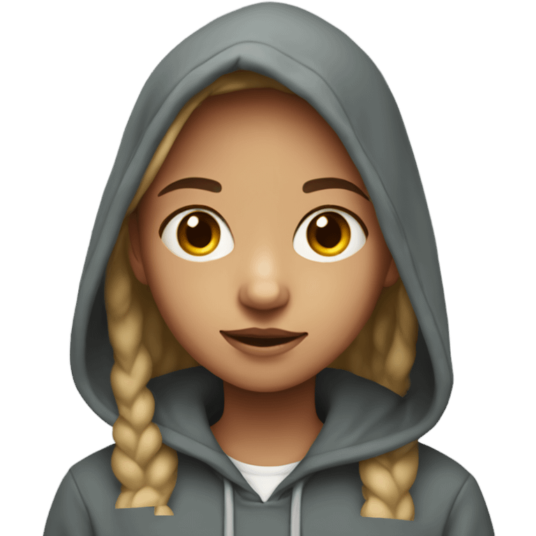 A 11 eleven year old girl wearing a hoodie emoji