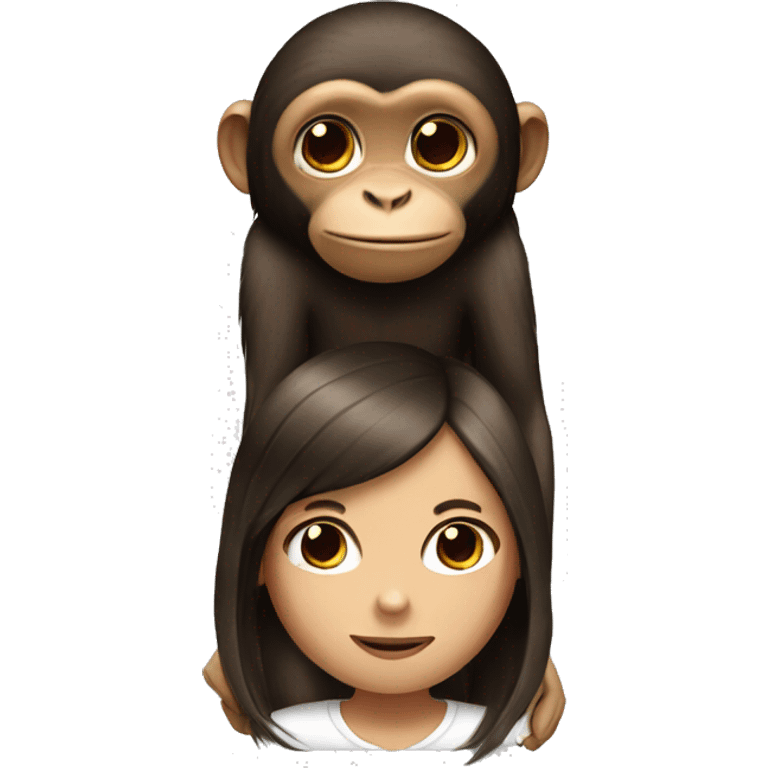 monkey on shoulder of girl with dark brown long straight hair emoji