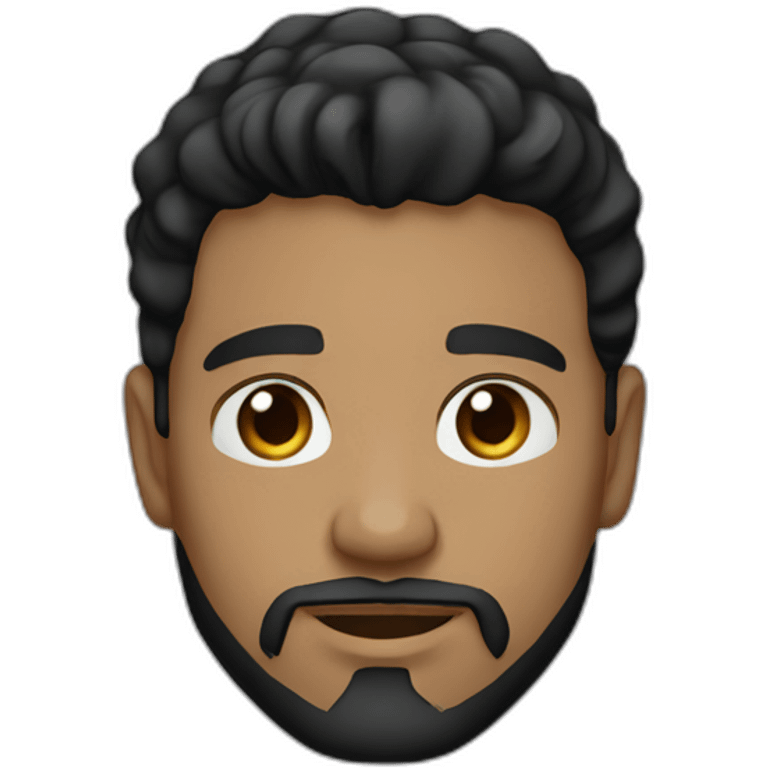 Man of 20 years old, fair skin, mid-length wavy black hair, goatee beard, dark brown eyes, black t-shirt. emoji