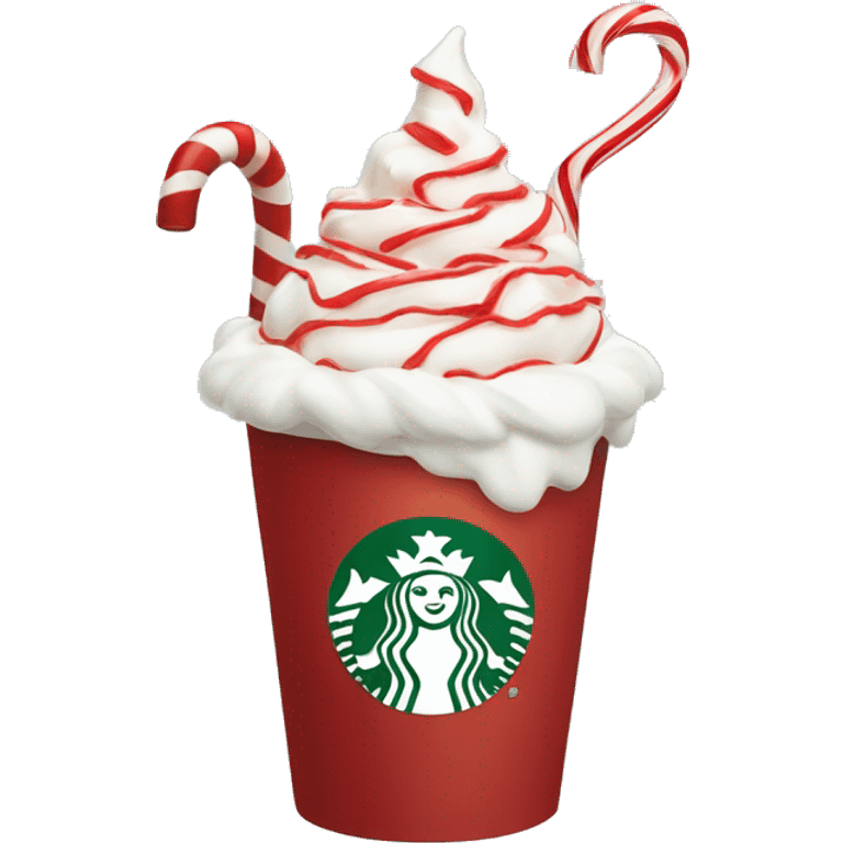 Starbucks Christmas cup, steam, whipped cream, candy cane  emoji