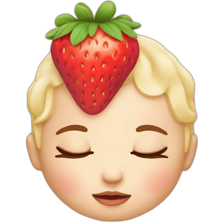 Baby face sleeping with eyes closed with a strawberry on top of the head emoji