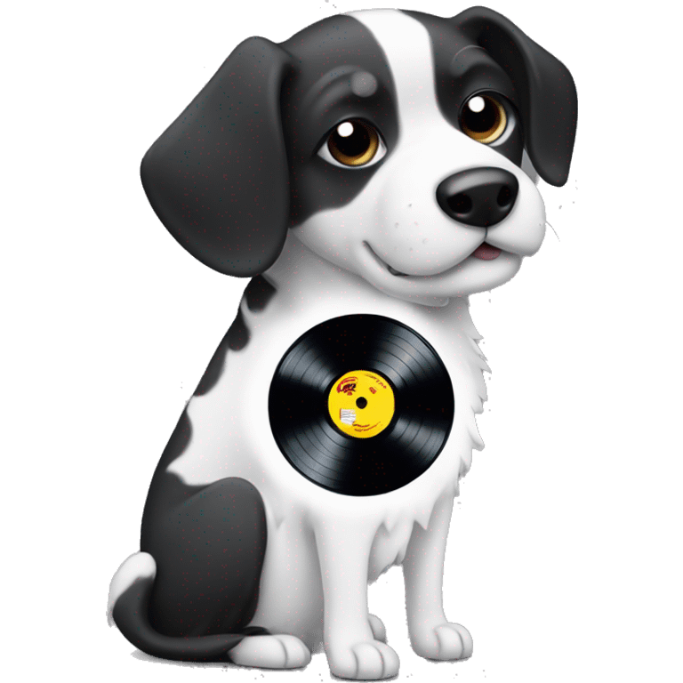 Black and white dog holding vinyl record  emoji