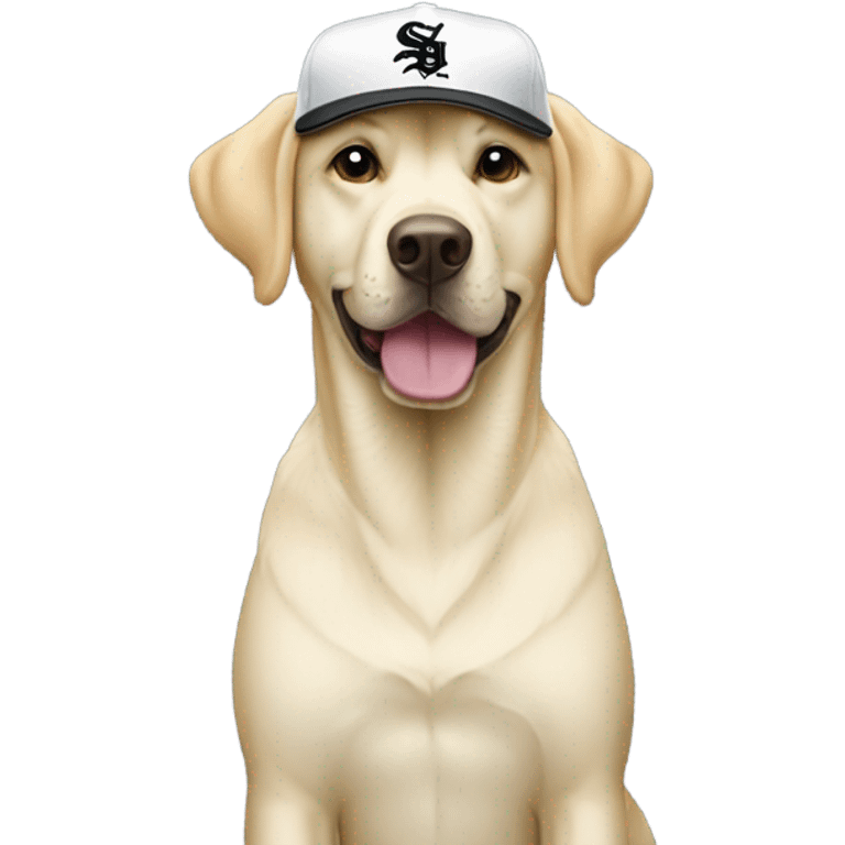 Yellow Labrador with a white Sox hat emoji