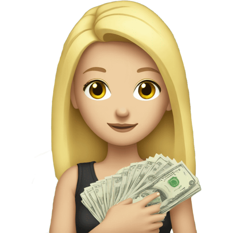 Blonde white gurl holding a stack of money emoji