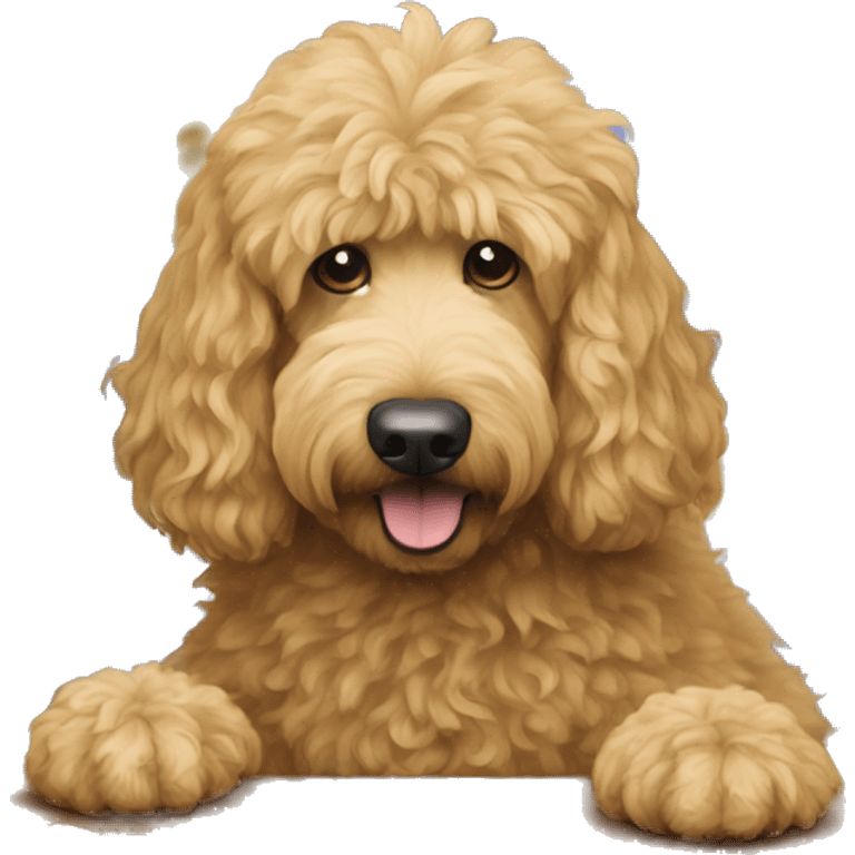 Golden Doodle playing jeopardy  emoji