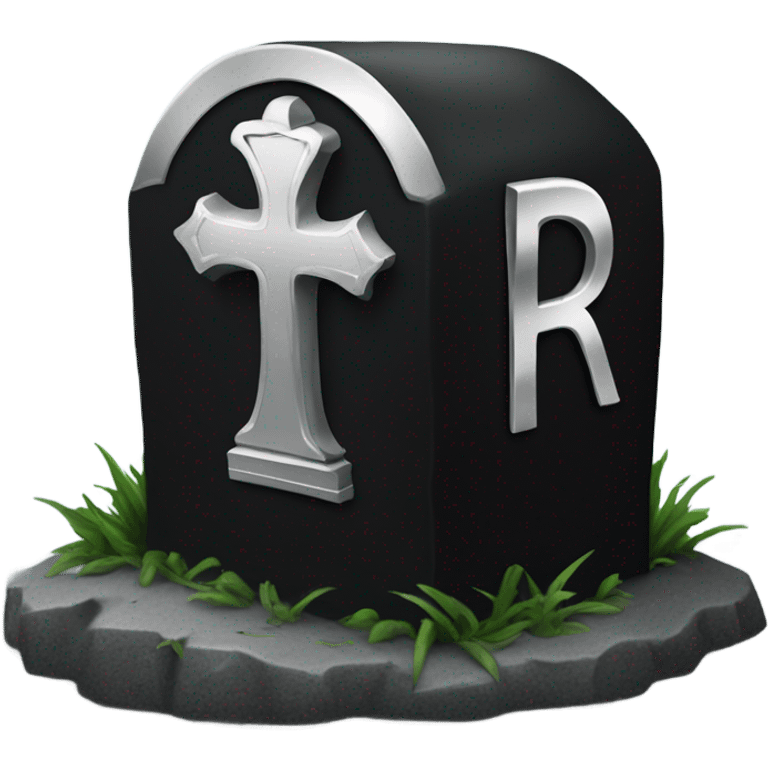 a black grave with the inscription R i P in silver emoji