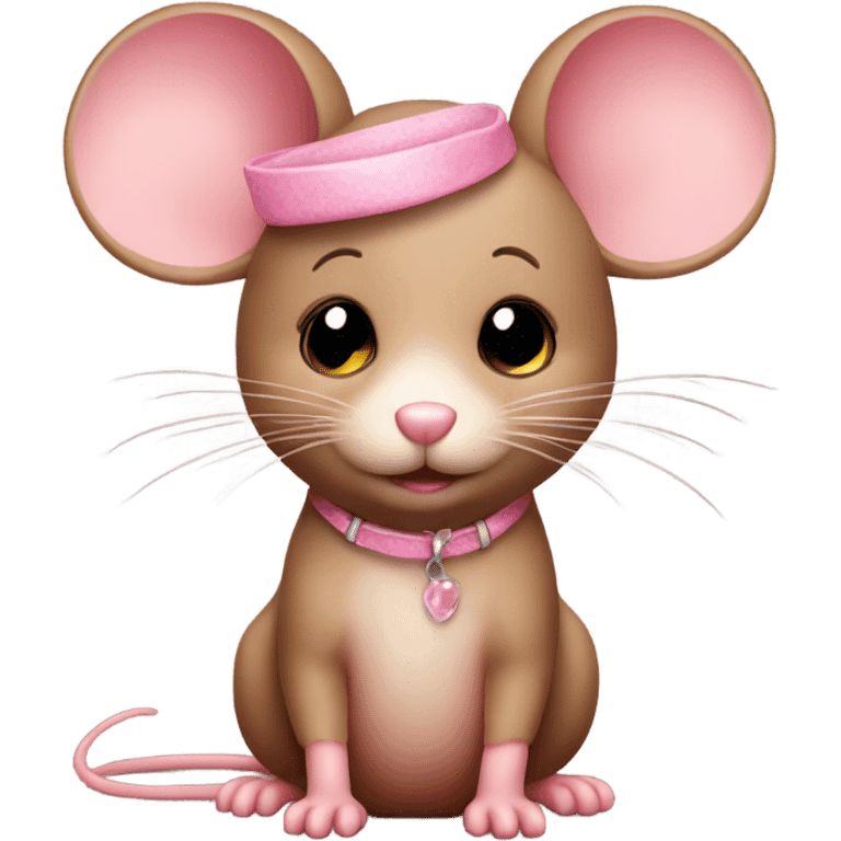 a cute brown mouse, with subtle lashes & pink accessories  emoji