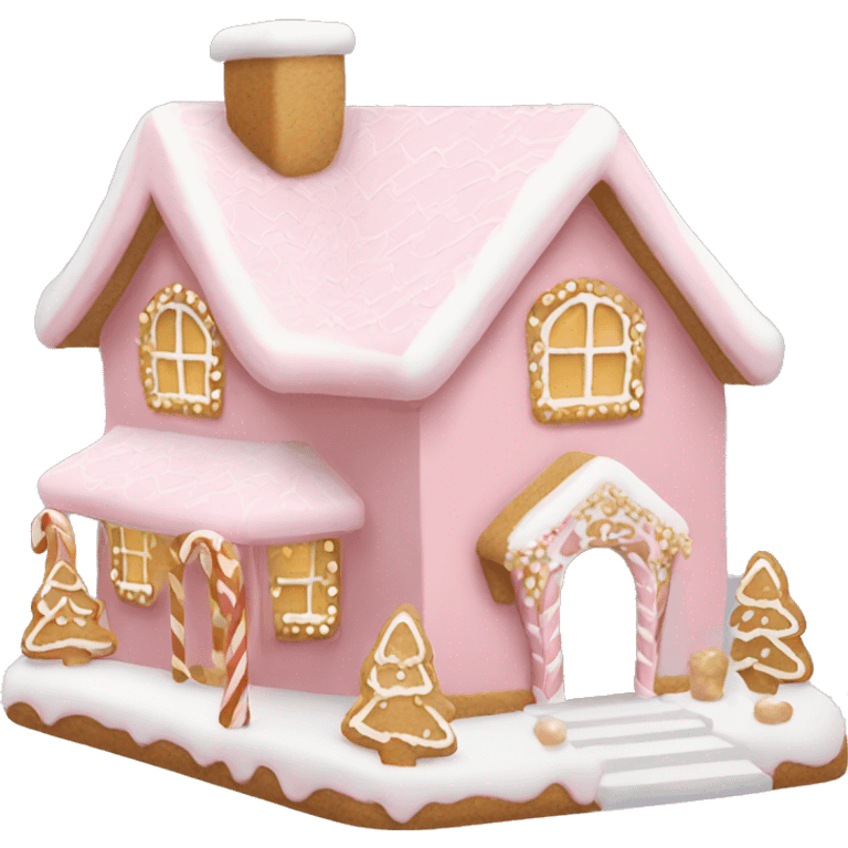 light pink and gold and white gingerbread house emoji