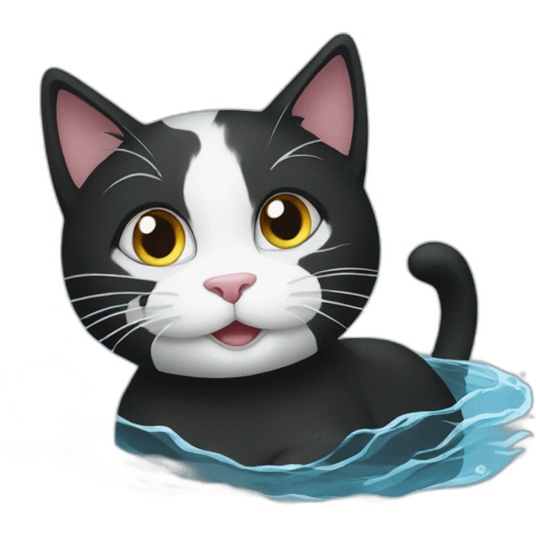 Black and white cat swimming emoji