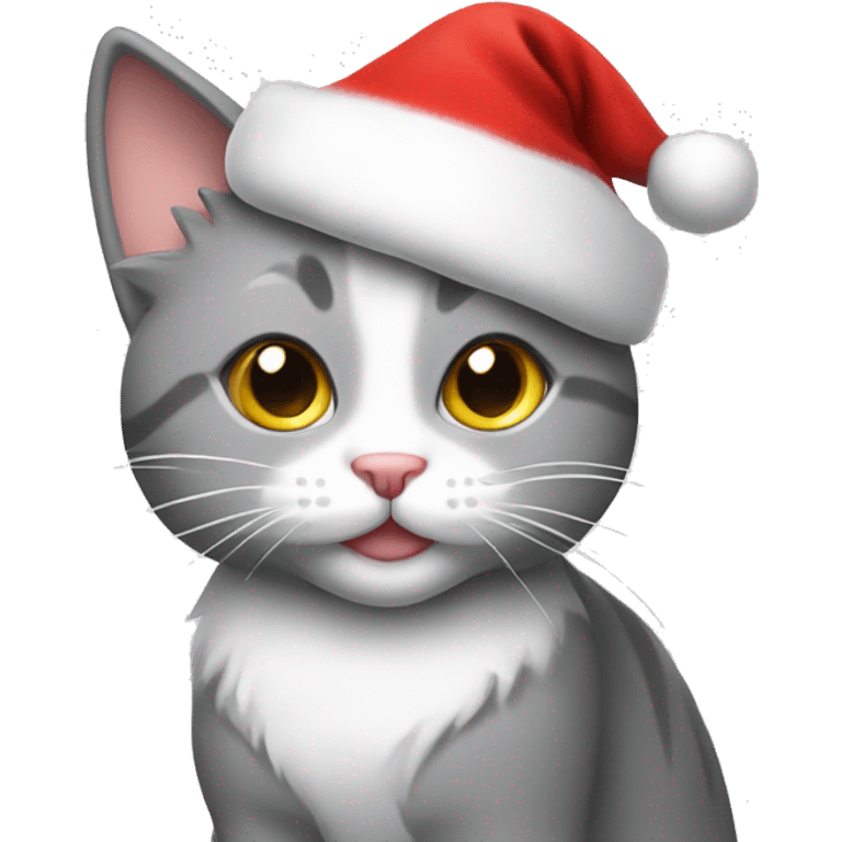 grey and white cat wearing santa hat emoji