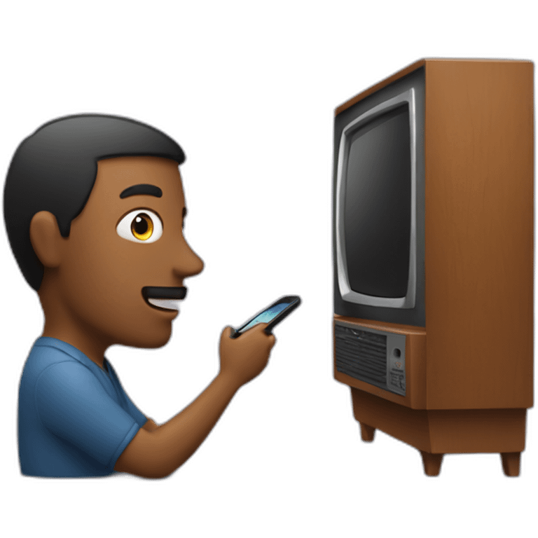 a man looking at a phone in front of a television emoji