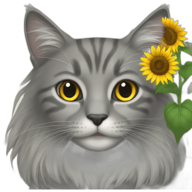 Long hair grey cat with Sunflower emoji