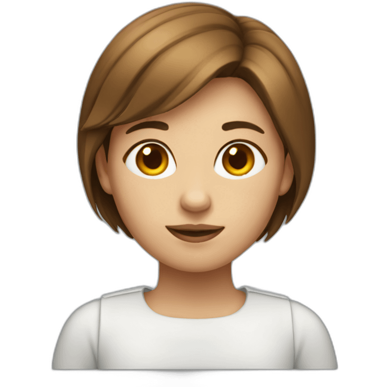 Girl with short brown hair until shoulders coding on Mac book emoji