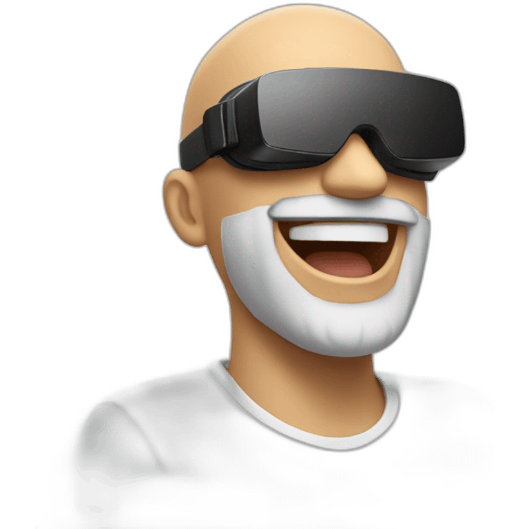 Bald man with a thick beard wearing VR Goggles laughing  emoji