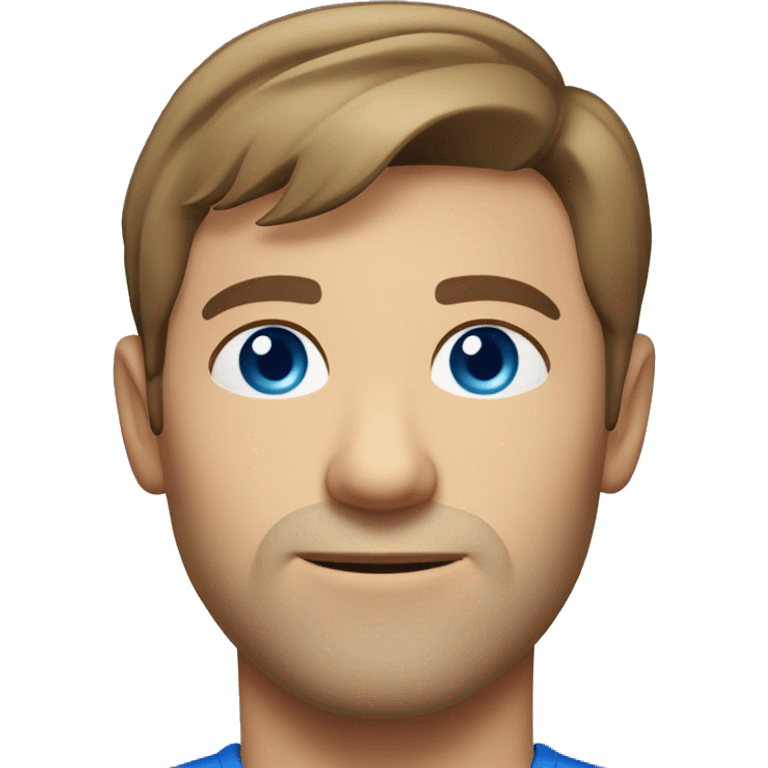 A head and shoulders shot of a 35 year old Caucasian man, with short brown hair, with none facial hair,   with blue eyes wearing a t-shirt. emoji