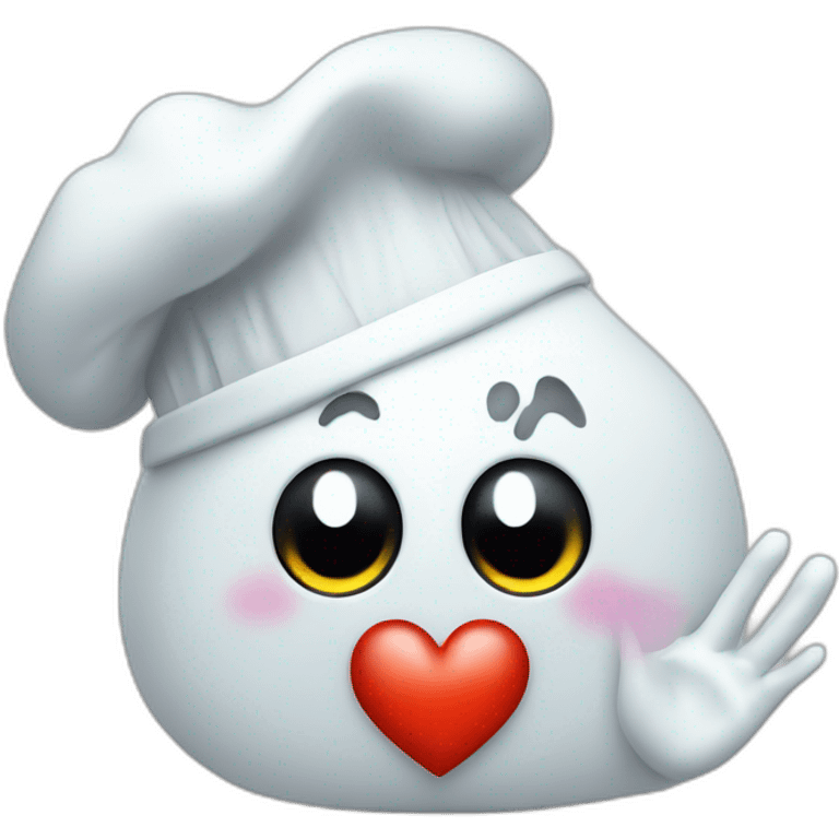 ghost with chef hat blowing a kiss heart with hand emoji