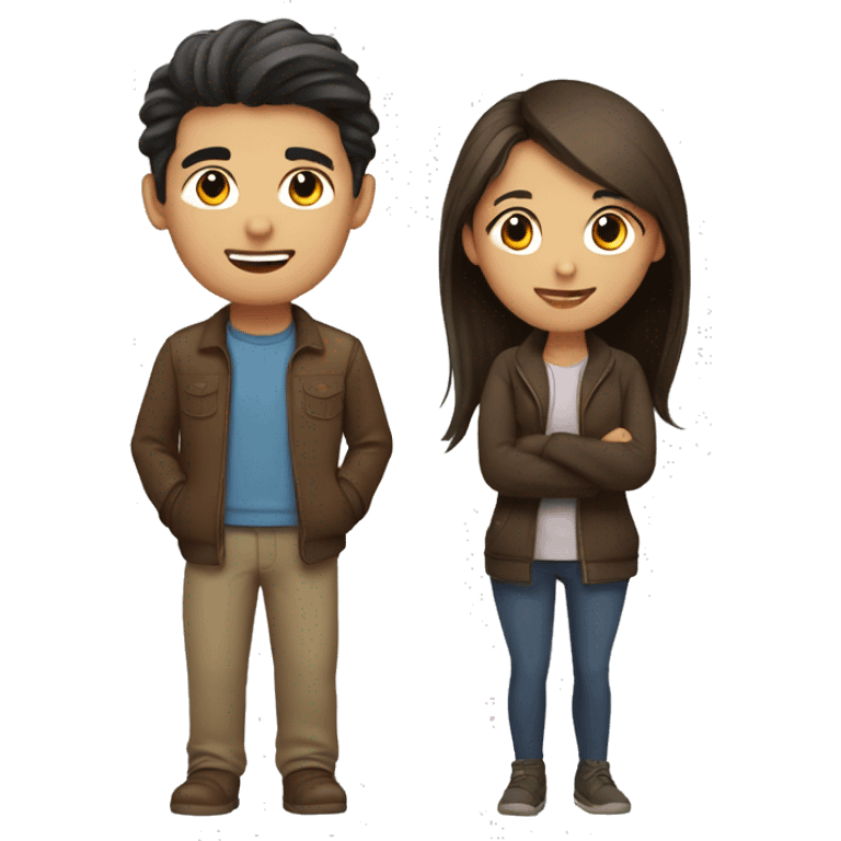 Brown haird asian girl with brunet guy emoji