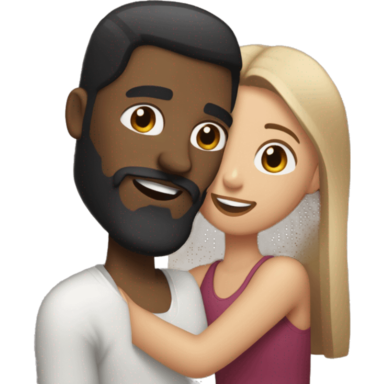 light skin woman with medium long straight medium brown hair hugging black man with very short dark hair and a long dark beard emoji