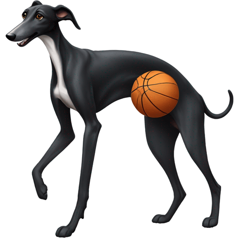 Black greyhound playing basketball emoji