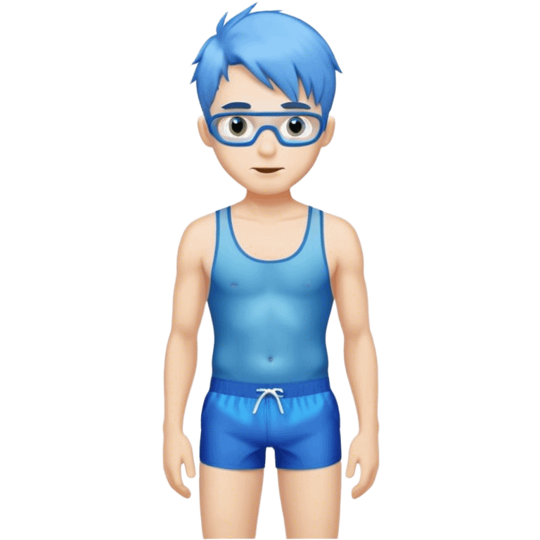 hot blond handsome30 years  Man in blue swimming shorts with blue hair emoji