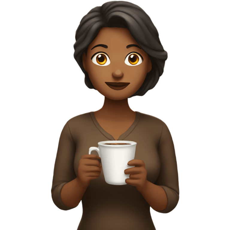 Brown woman reading the Bible while holding a cup of coffee emoji