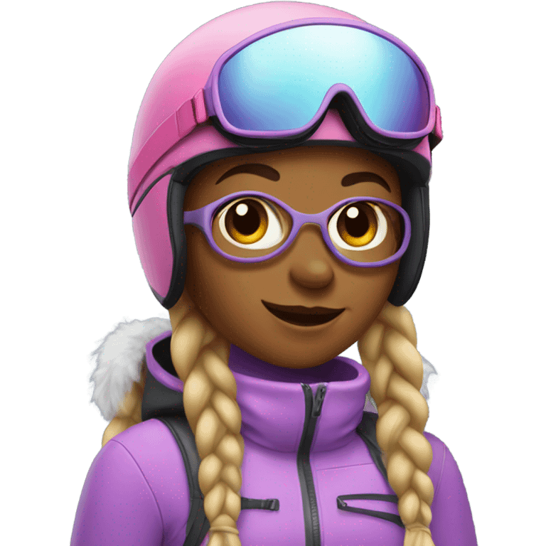 girl with braids and a ski helmet and ski goggles  emoji