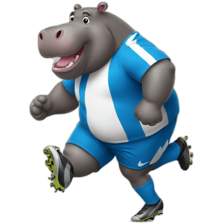 fat soccer player hippo running and kicking emoji