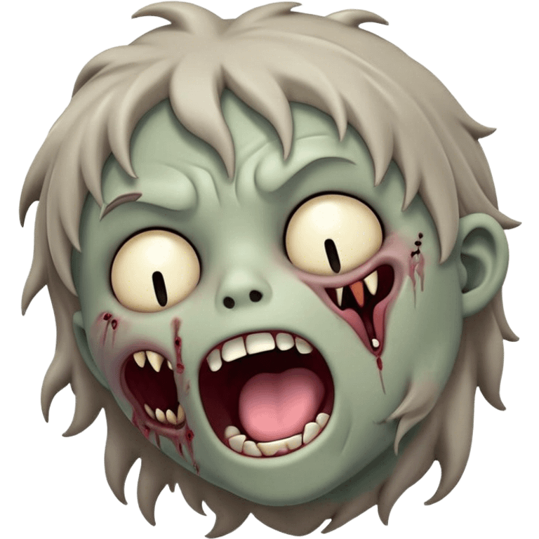 Cinematic Cute Yawning Zombie Portrait Emoji, with a delightfully quirky, slightly disheveled face in muted ashen tones, head tilted back in a big, funny yawn that reveals quirky stitches and playful gaps, simplified yet irresistibly charming, highly detailed with a soft, eerie glowing outline capturing the sleepy, offbeat vibe of a zombie taking a nap! emoji