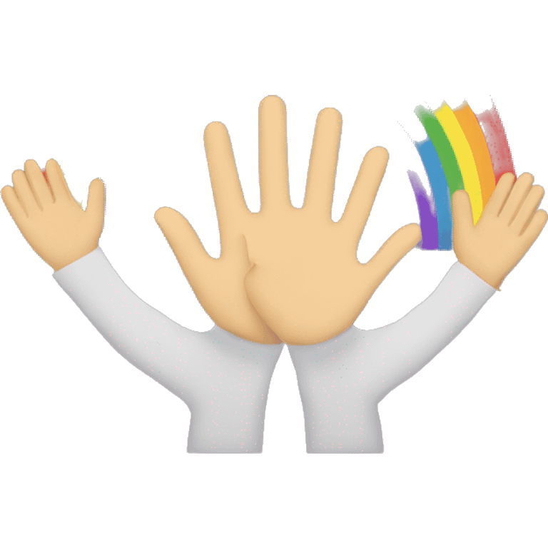 Two raised hands with a rainbow between them emoji