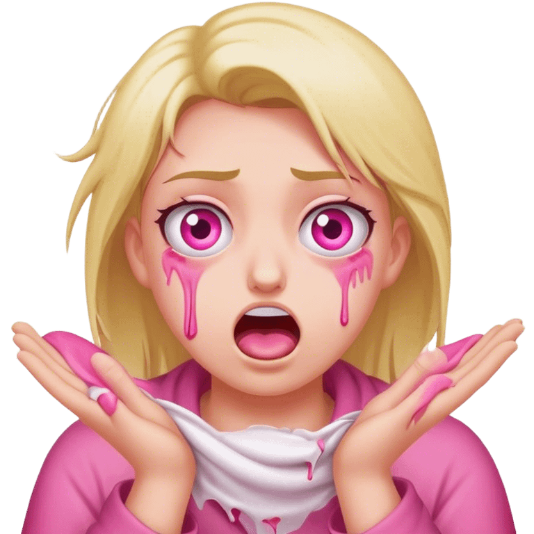 Throwing up emoji but with the rolling eyes and pink throw up emoji