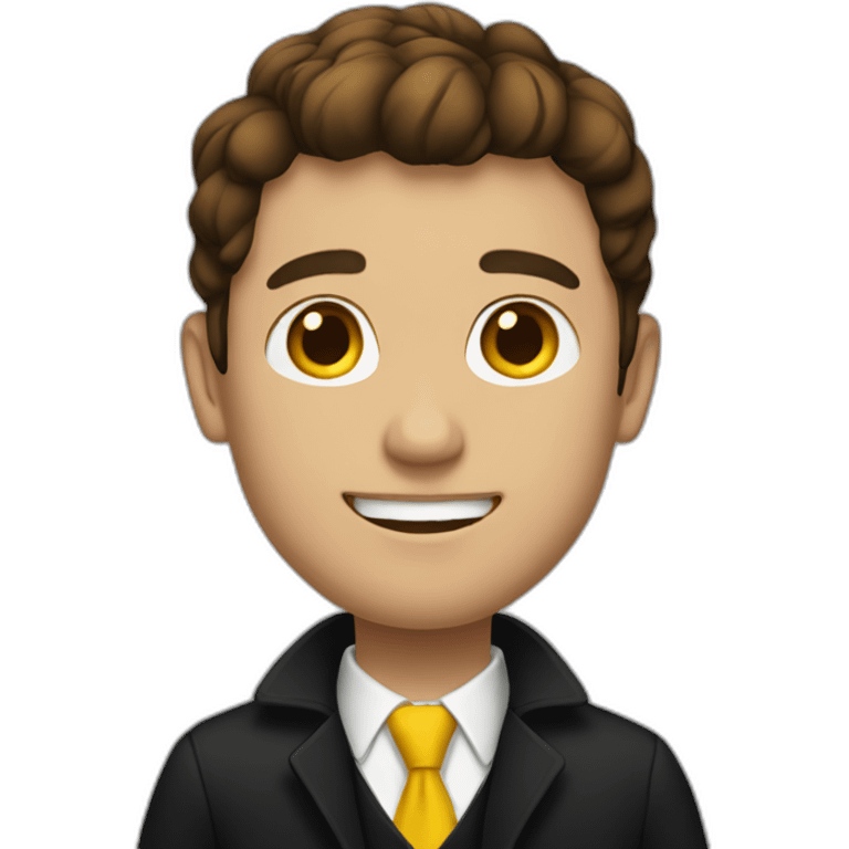 brown haired guy with a black coat and a yellow tie emoji