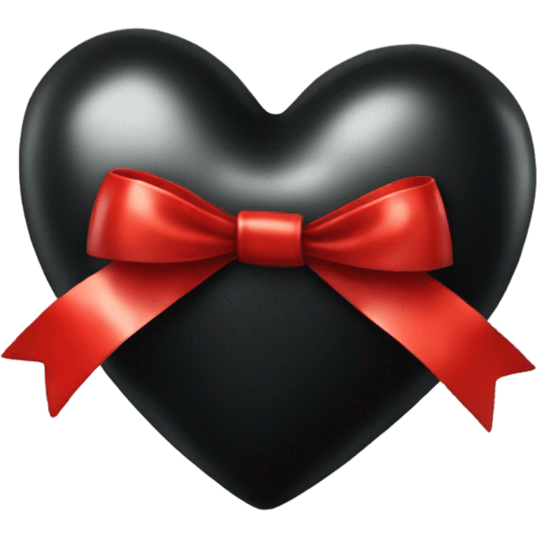 One Very Shiny Black heart emoji wrapped in red bow, realistic emoji