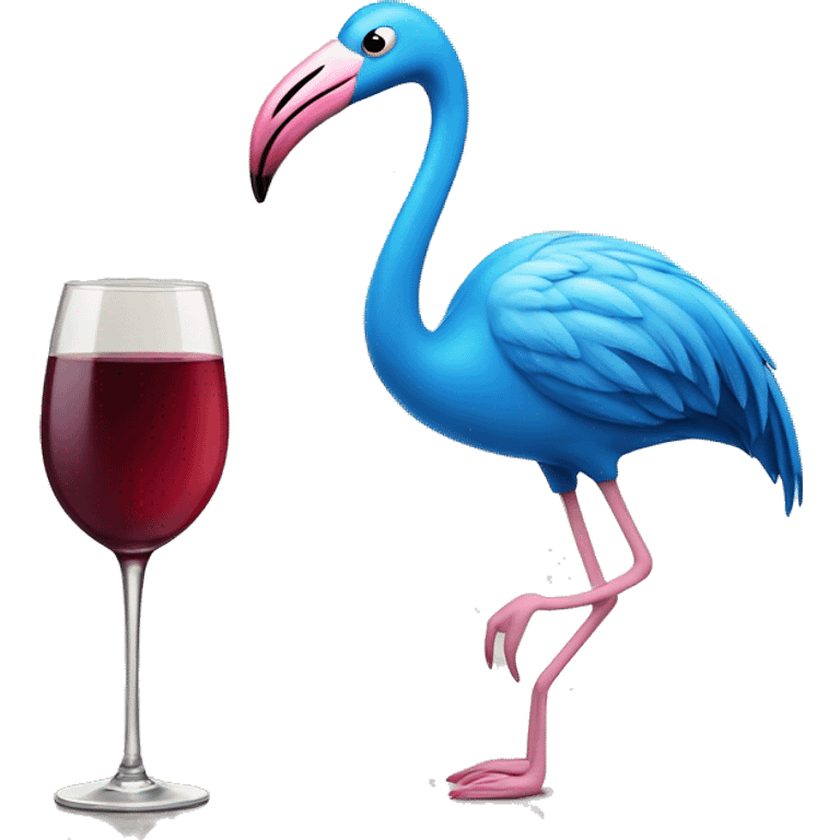 Blue flamingo drinking glass of wine emoji