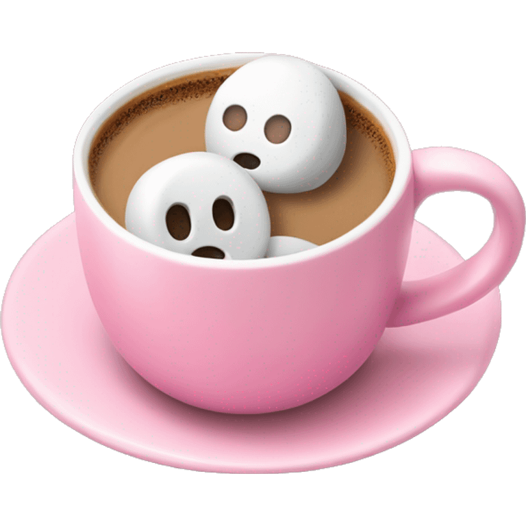 a pink plain coffee mug without a face with one handle on the right, coffee inside it, and marshmallows without a face float in the coffee, there is nothing around emoji