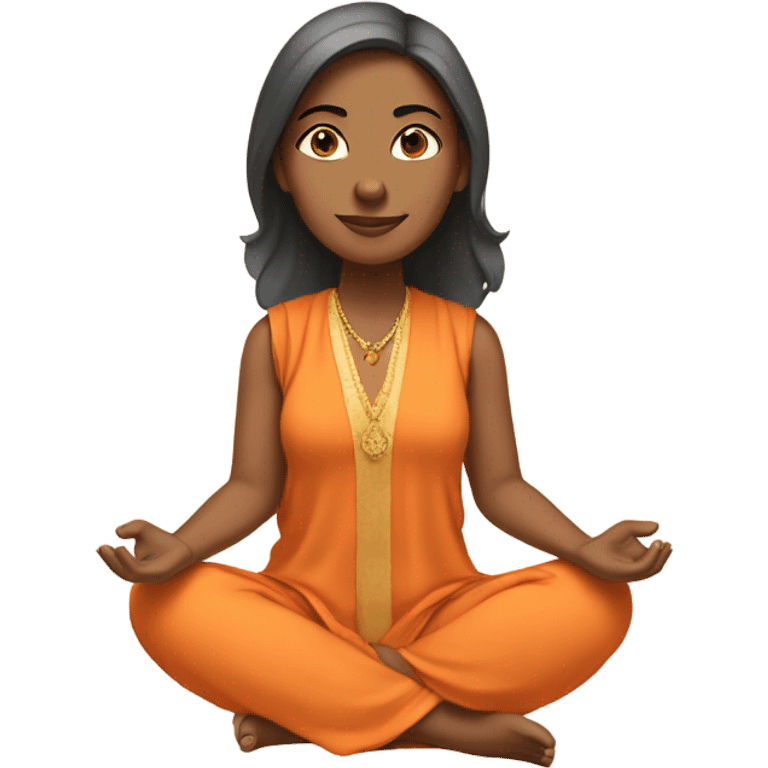 an  yogi Indian woman, sleeveless pastel shirt
  The character should be wearing an orange robe, symbolizing traditional yogic attire. The yogi can be sitting in a lotus position emoji