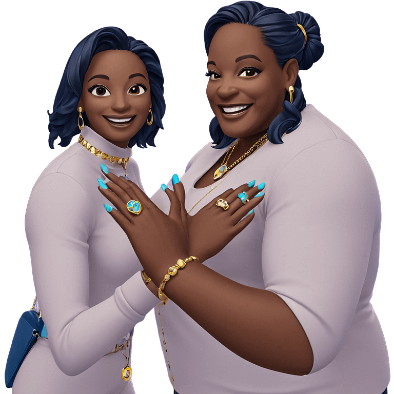 smiling duo with jewelry emoji