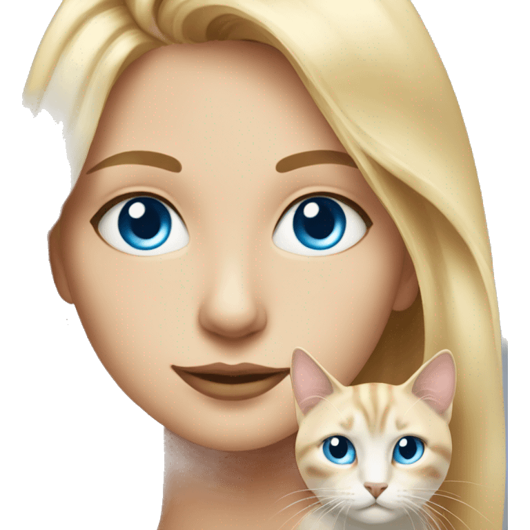 blonde girl with cat portrait the woman has blue eyes and the cat also has blue eyes emoji