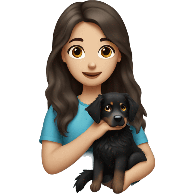 girl with brown hair blue eyes holding black australian shepard emoji