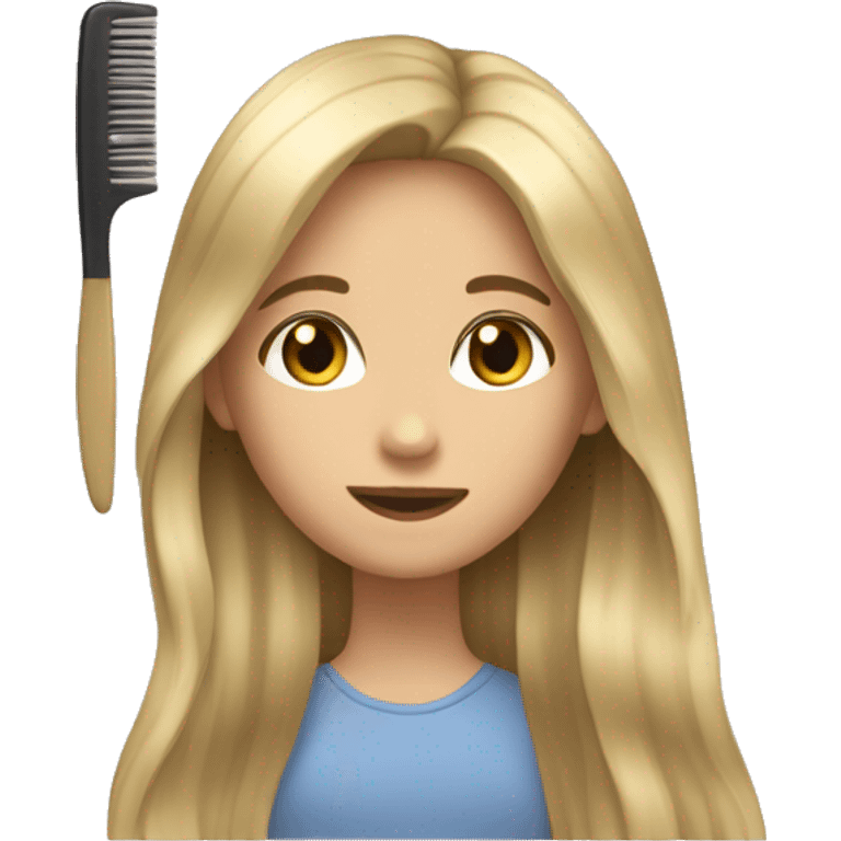 A girl with blonde skin combs her long brown hair emoji